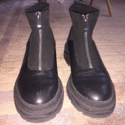 Zara Chunky Sole Front Zip Knit Sock Combat Boots Size 36