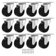 12 Pack 2" Swivel No Brake Caster Wheels Hard Rubber Base & Bearing With Screw