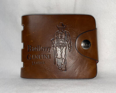 Men Bense Genuine Leather Cowboy Carry Brown Wallet Bi Fold Zipper Snap Close