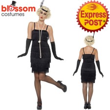 CA301 Black Womens 1920s Flapper Costume Gatsby Fancy Dress Up Charleston Outfit