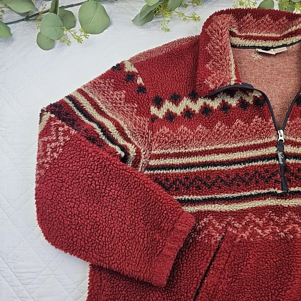 VTG Woolrich Men's Red Fleece All Over Graphic Size 2XL Made in USA 1/2 Zip - Image 4 of 4