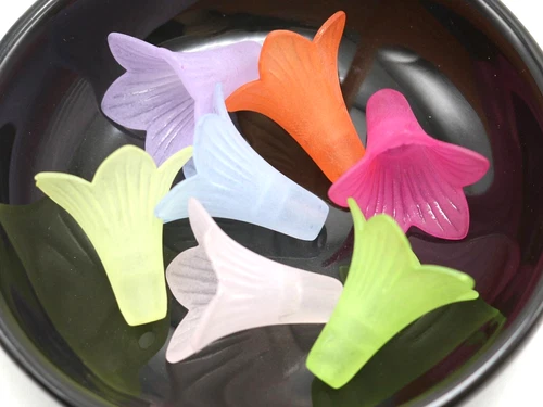 50 Mixed Color Frost Acrylic Trumpet Flower Bead Cap 22mm Cones With Center Hole