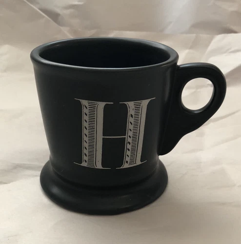 ANTHROPOLOGIE (H) Monogram Shaving Style Handle Mug Black