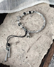 bracciale regolabile stile cinese retrò farfalla nera colore argento