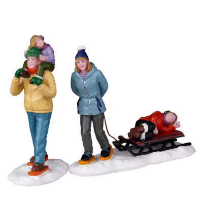 Lemax Christmas Vail Village Couple w/Sleepy Kids - Long Day Snowshoeing, 2pc