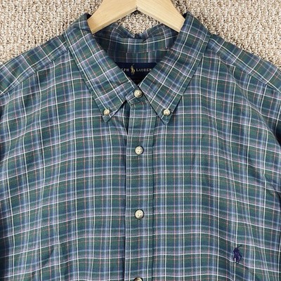 Polo Ralph Lauren Button Down Shirt Mens 3XLT Green Purple Plaid Classic Fit B3