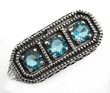 1CT Aquamarine 925 Sterling Silver Art Deco Style Ring Sz 6,9 US6