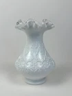 Vintage Fenton Silver Crest Spanish Lace Milk Glass Ruffled Vase 8” Tall