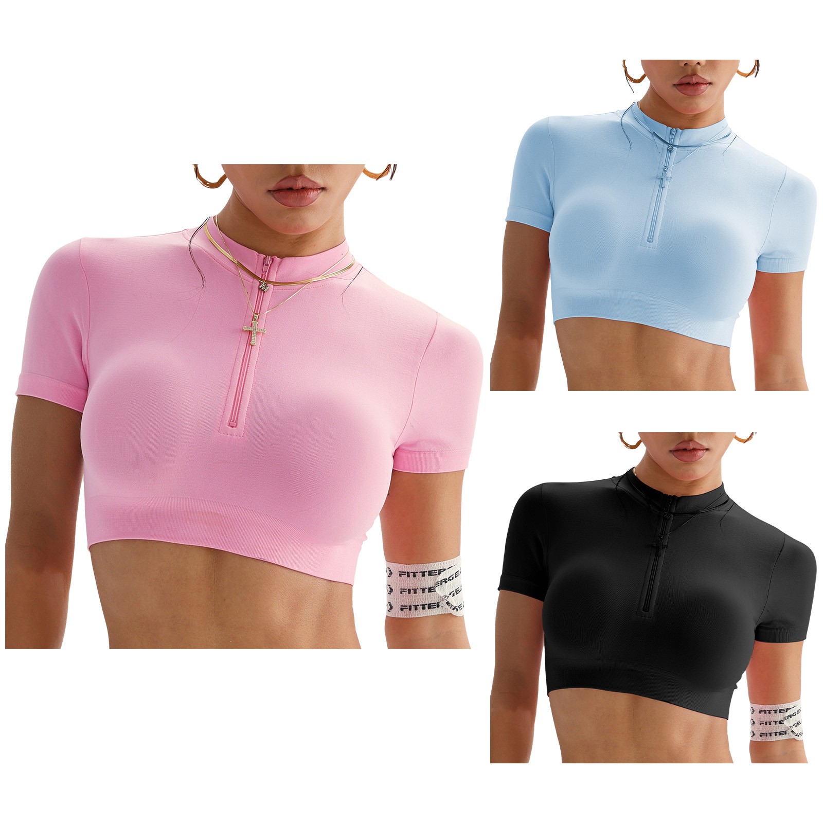 Women Workout Activewear Crop Top Moisture Wicking Athletic Short Sleeve Yoga