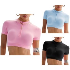 Women Workout Activewear Crop Top Moisture Wicking Athletic Short Sleeve Yoga
