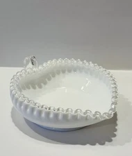 Fenton Heart-Shaped Bonbon Dish Crimped Edge W/Applied Handle 1950s SilverCrest