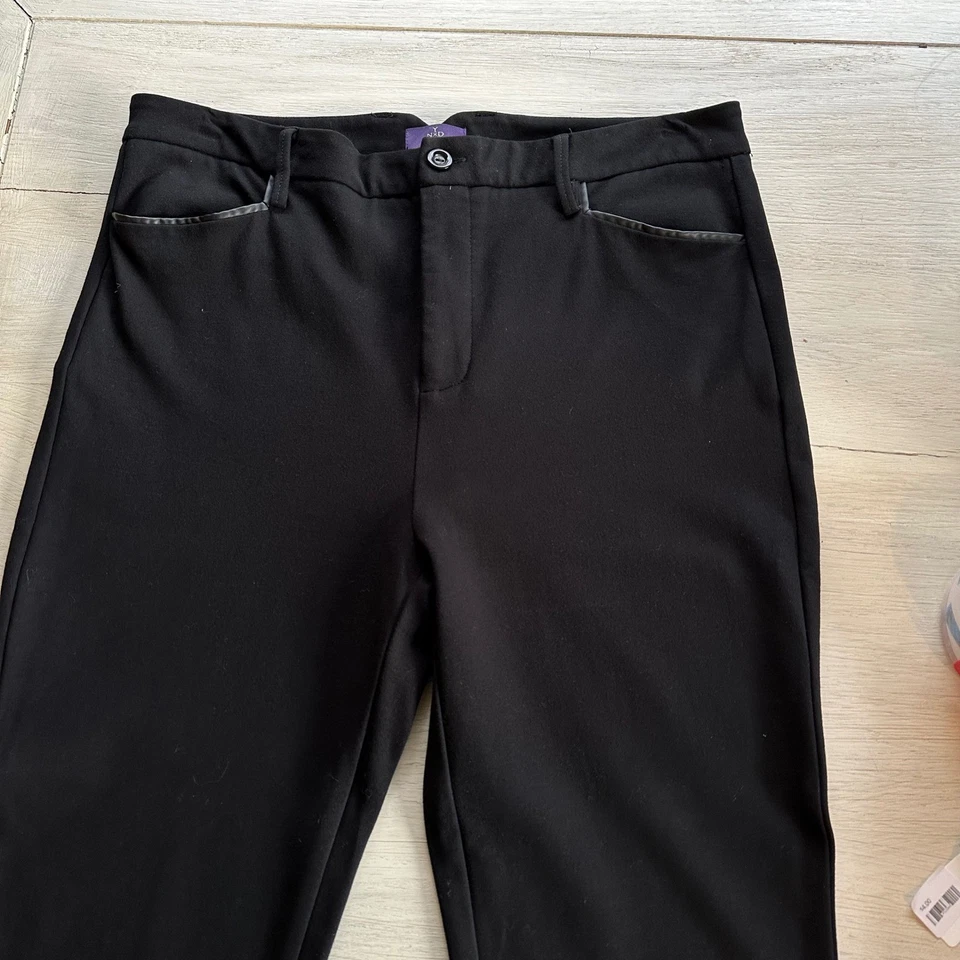 Pantalones NYDJ Negro Ponte Tejido Borde Cuero Pierna Recta Talla 14 Foto 3 de 4