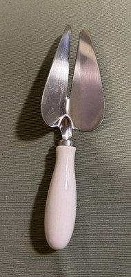 Vintage Angled Pie Cake Dessert Server Stainless Steel White Enamel Handle Retro
