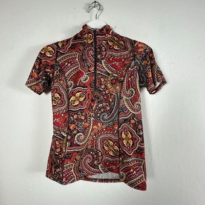 Kerrits Womens Paisley Short Sleeve Half-Zip Golf Shirt Small Active Top Red