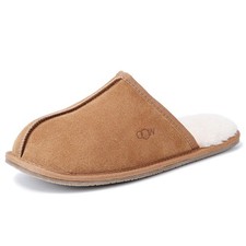 Mens Slippers Genuine Suede House Slippers for Men Cozy Fuzzy Memory Foam Sho...