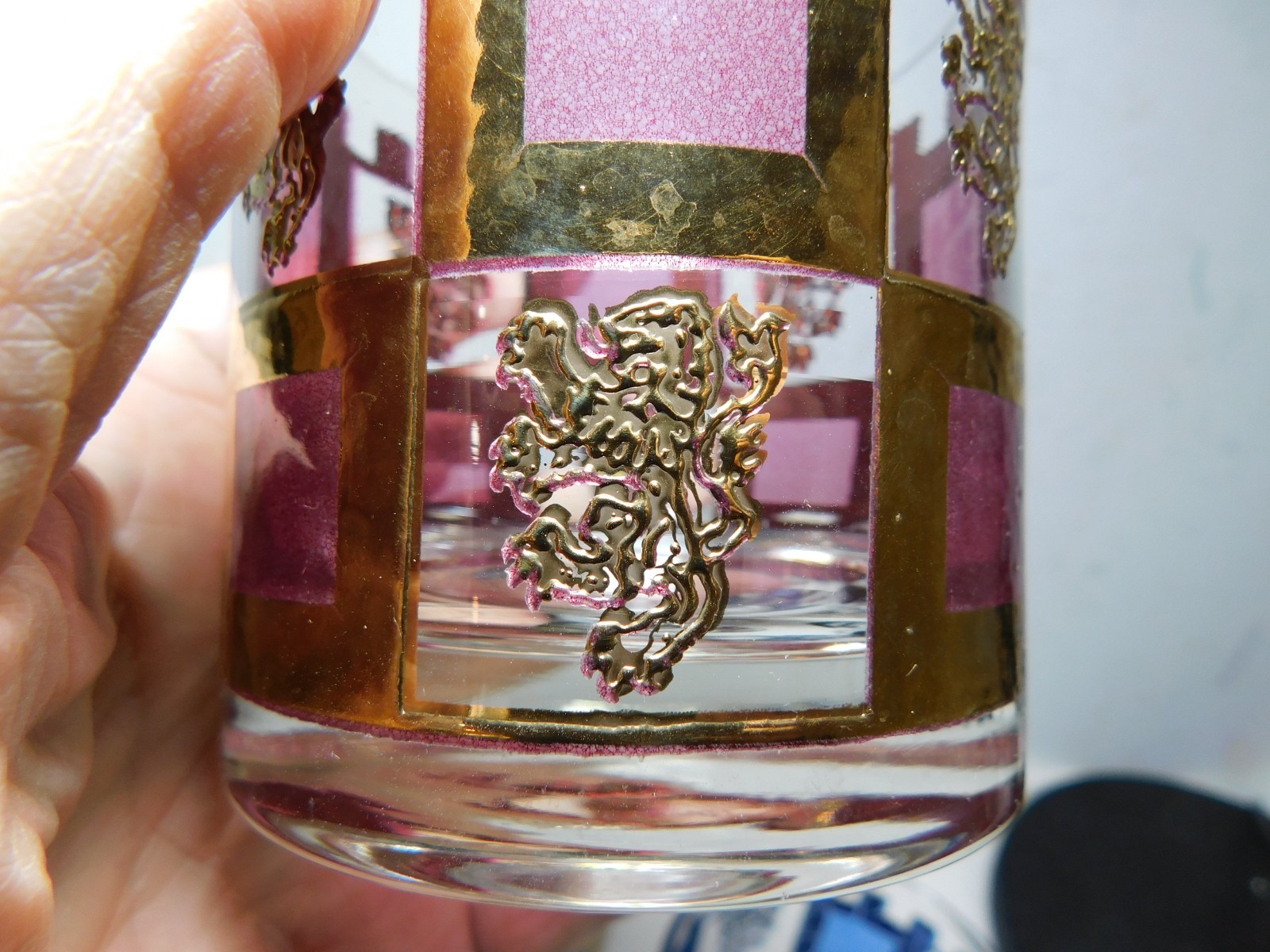 Set of 6 West Virginia Glass Henry the 8th Lion Rampart Rocks / Low Ball Glasses