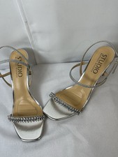 Badgley Mischka Studio Silver Rhinestone Jewel Strappy Heel Sandals Formal 9.5