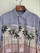 Back Bay Shirt Mens XL Gray Pink Rayon Hawaiian Aloha Palm Tree Button Front