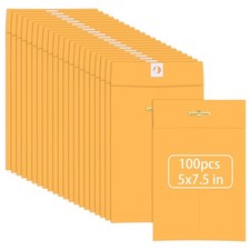 100 Pcs 5 x 7.5Inch Small Manila Clasp Envelopes 28 lb Envelopes with Gummed ...