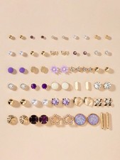 30 Pairs Multicolor Gold Tone Stud Earrings Set For Women Daily Wear Gift