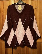 ladies brand new with tag burgundy & pink argyle soft knit  jumper size 22/24