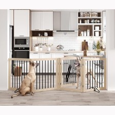 96" Wide Wooden Pet Gate with Door - 30" Tall Freestanding Safety Fence