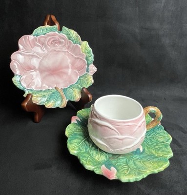 Ugo Zaccagnini for Walter Hatches Signed  Pink Rose  Cup, Saucer & Bread Plate