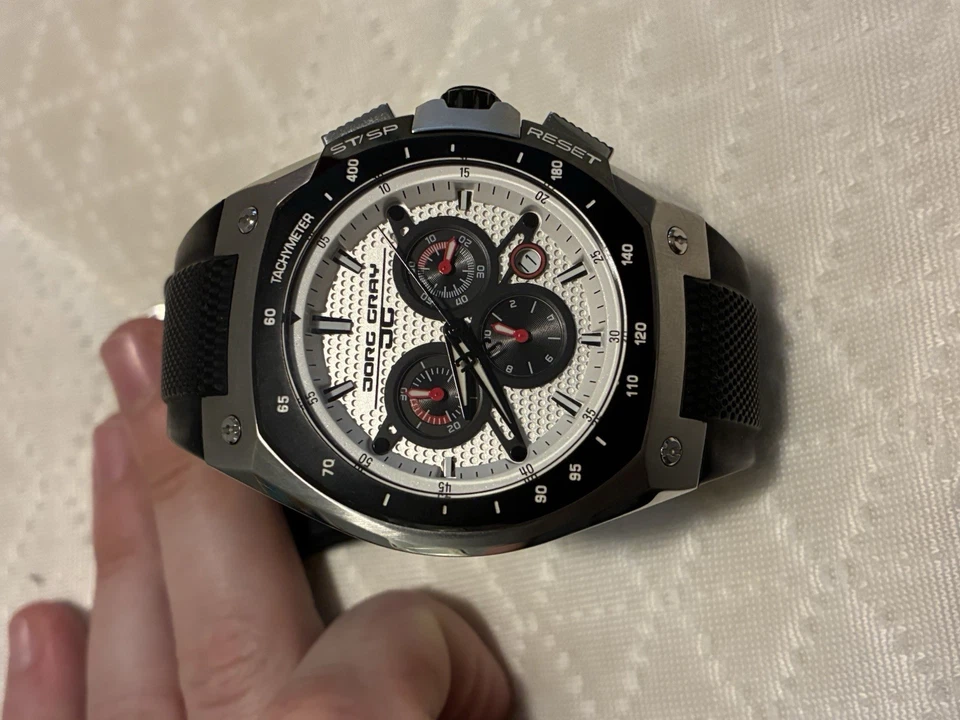 Reloj Hombre Jorg Gris JG8300 Movimiento Suizo con Banda Goma Fecha Foto 2 de 4