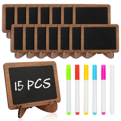 15 PCS Mini Chalkboard Sign 2.9x3.9 Inch Wooden Reusable Small Blackboard