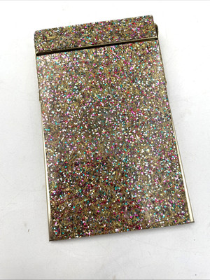 Vintage MCM 1960s Park Sherman Brass Memo Holder Notepad Confetti