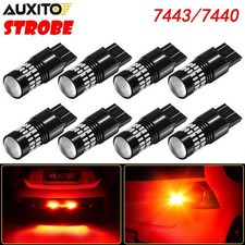 8pcs 7443 Red LED Flash Blinking Strobe Brake Tail Light Stop Safety Bulbs