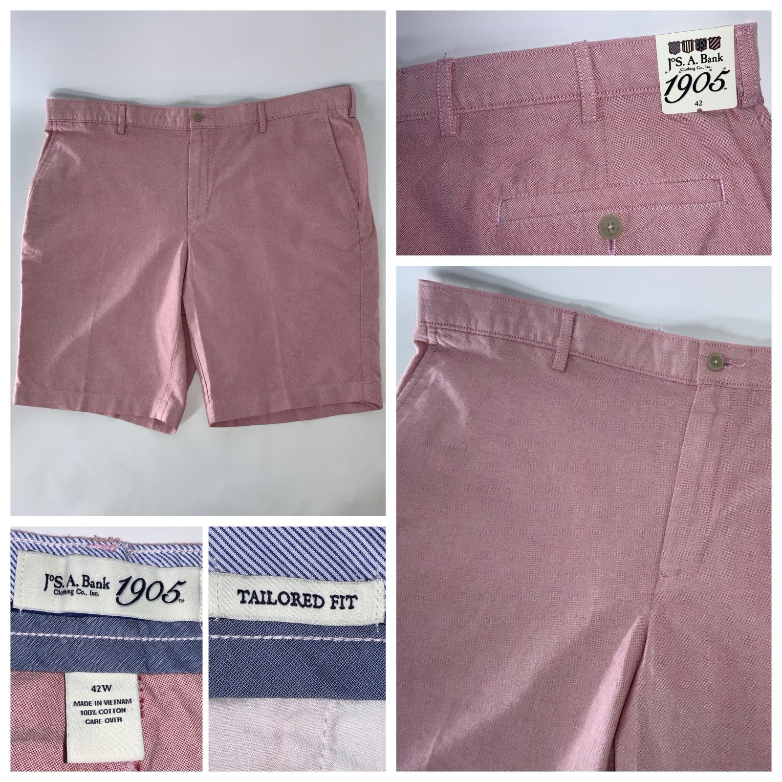 NWT Jos. A Bank Chino Shorts Men Sz. 42 Pink Cotton Flat Tailored Fit YGI C3-215