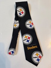 VTG Pittsburgh Steelers Necktie 57 X 3.5 Black NFL Ralph Marlin  Co. Tie 1993