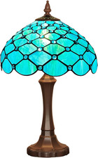 Tiffany Style 20" Stained Glass Table Lamp with Seagrass Blue Beads