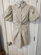 Endless Rose Faux Leather Minidress in Brown Balloon Sleeves Womens SZ S