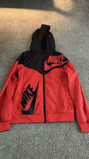 Chaqueta cortavientos con capucha Nike Youth XL negra roja cremallera completa