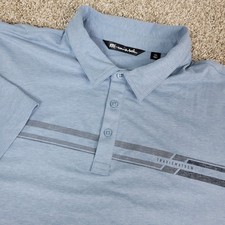 Travis Mathew Mens 2XL Blue Chest Stripe Performance Stretch Polo Short Sleeve