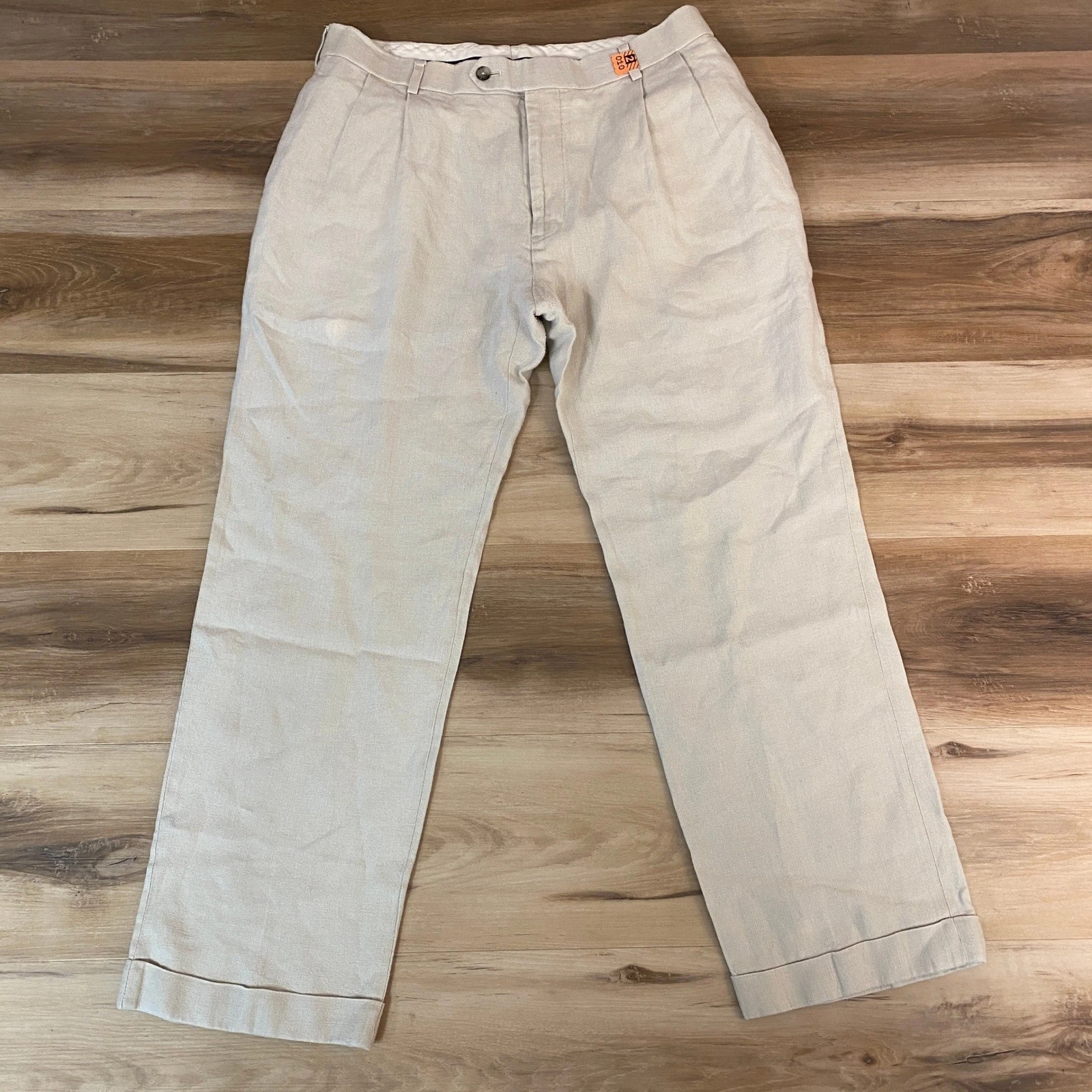 Brooks Brothers Linen Pants Mens 34 x 27 Madison Pleated Relaxed Trousers