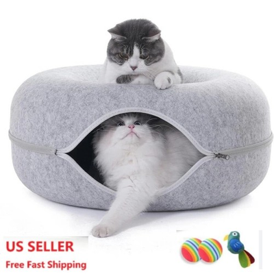#ad Cat Cave EXTRA LARGE Cat Tunnel Bed Indoor CatsCat Donut 24x24x11#x27;#x27; with 3 Toys $23.99