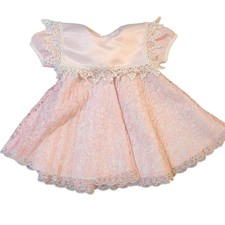Vintage Toddler Dress Sweet Kids Size Small Pink Lace Square Collar USA 12 Mo 