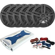 6 x Enrock EM265B 6.5" 180W Speakers, 6-Channel Amplifier, Amp Installation Kit