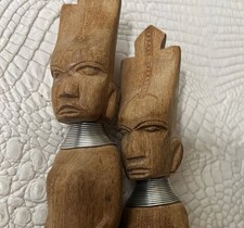 Vintage Hand Carved Wood Salad Serving Set Spoon  Fork