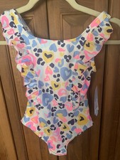 NWT Cat  Jack Girl Swimsuit One Piece Leopard - Size M 7/8 Ruffle Down Front