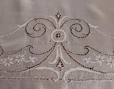 80" Antique Tablecloth Needle Filet Lace White Linen Embroidery Figural
