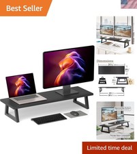31.5 inch Dual Monitor Riser, Long Black Monitor Stand Riser Wide TV Stand Ri...