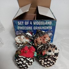 Woodland Pinecone Ornaments Christmas 4 Piece Set Critters original box