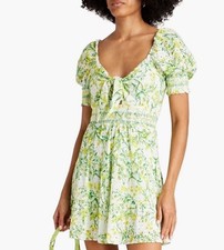 Alice Olivia Eyelet Green Portrait Neck Elbow Sleeve Mini Dress $395 Size 2 #38