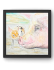 Guajardo Original Art: Pig and Piglet: 6X6: Expressionism Signed Wood Panel
