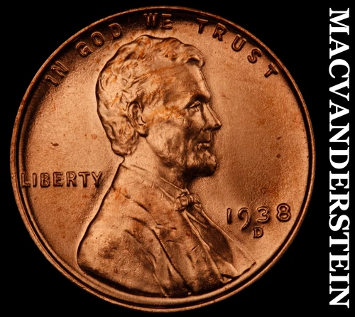1938-D Lincoln Wheat Cent- Choice Gem Brilliant Uncirculated Luster #J3038