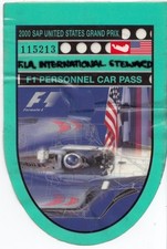 2000 USA GP INDIANAPOLIS F1 PERSONNEL FIA STEWARD CAR PARK TICKET WINDOW PASS